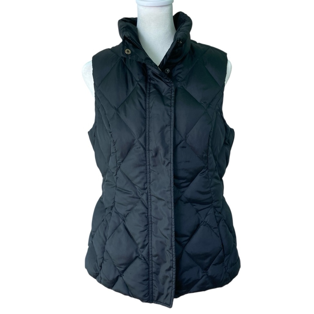 Eddie Bauer Goose Down Puffer‎ Vest Black Quilted Snap Zip Front Fitted (Size S)